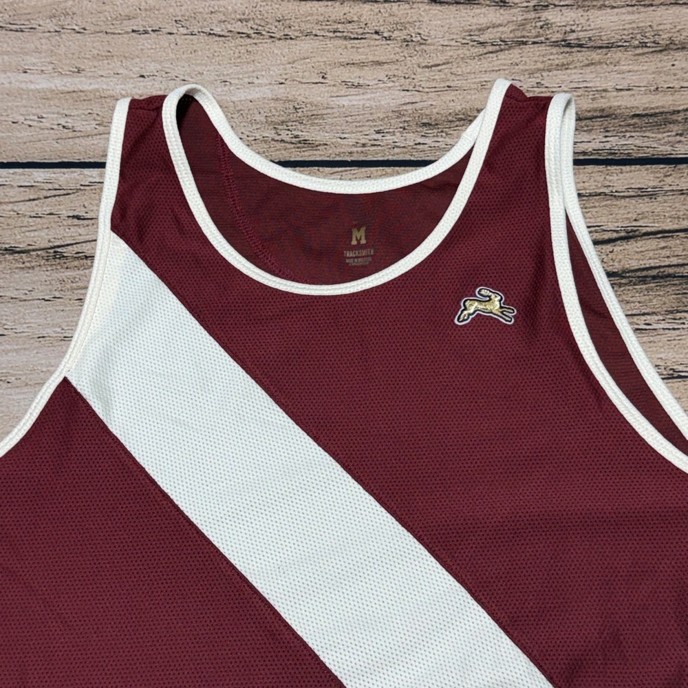 Tracksmith Van Cortlandt Running Singlet Mens Medium Maroon White Sash Mesh Tank - Picture 2 of 8